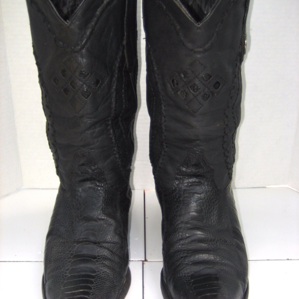 WILD WEST Men's Black Ostrich Leg Boots, 8.5 EE
